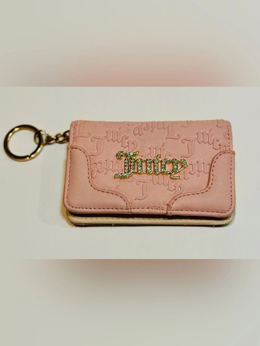 Juicy Couture Pink Rhinestone Logo Keychain Card Holder Wallet